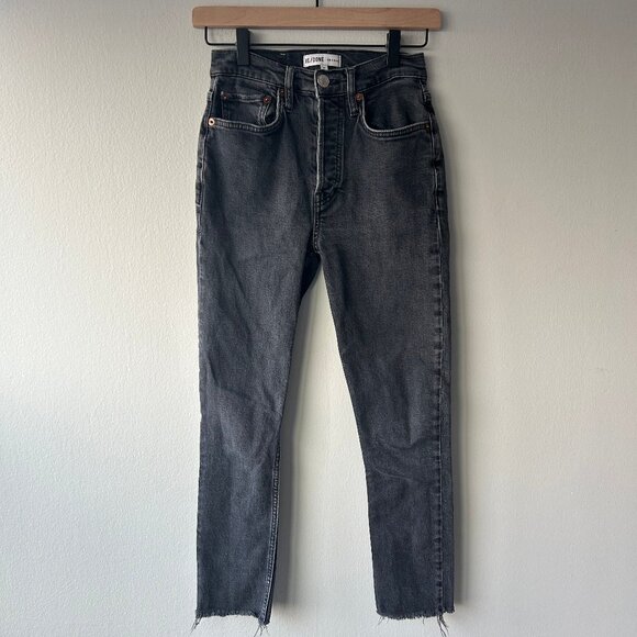 RE/DONE Originals High Rise Crop Skinny Jeans Faded Black Women's Size 25 - Picture 2 of 11